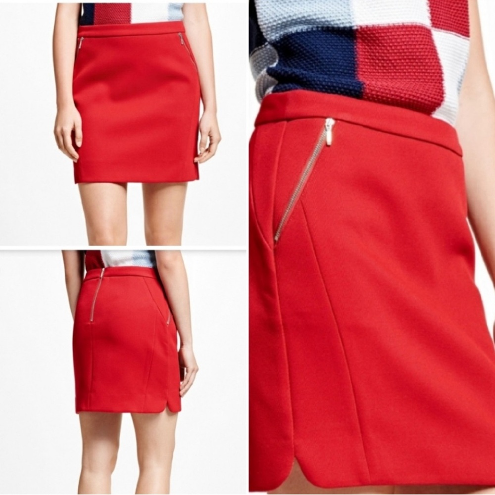 Brooks Brothers Red Slash Zip Pockets Lined Pencil Straight Midi Skirt 2 *EUC